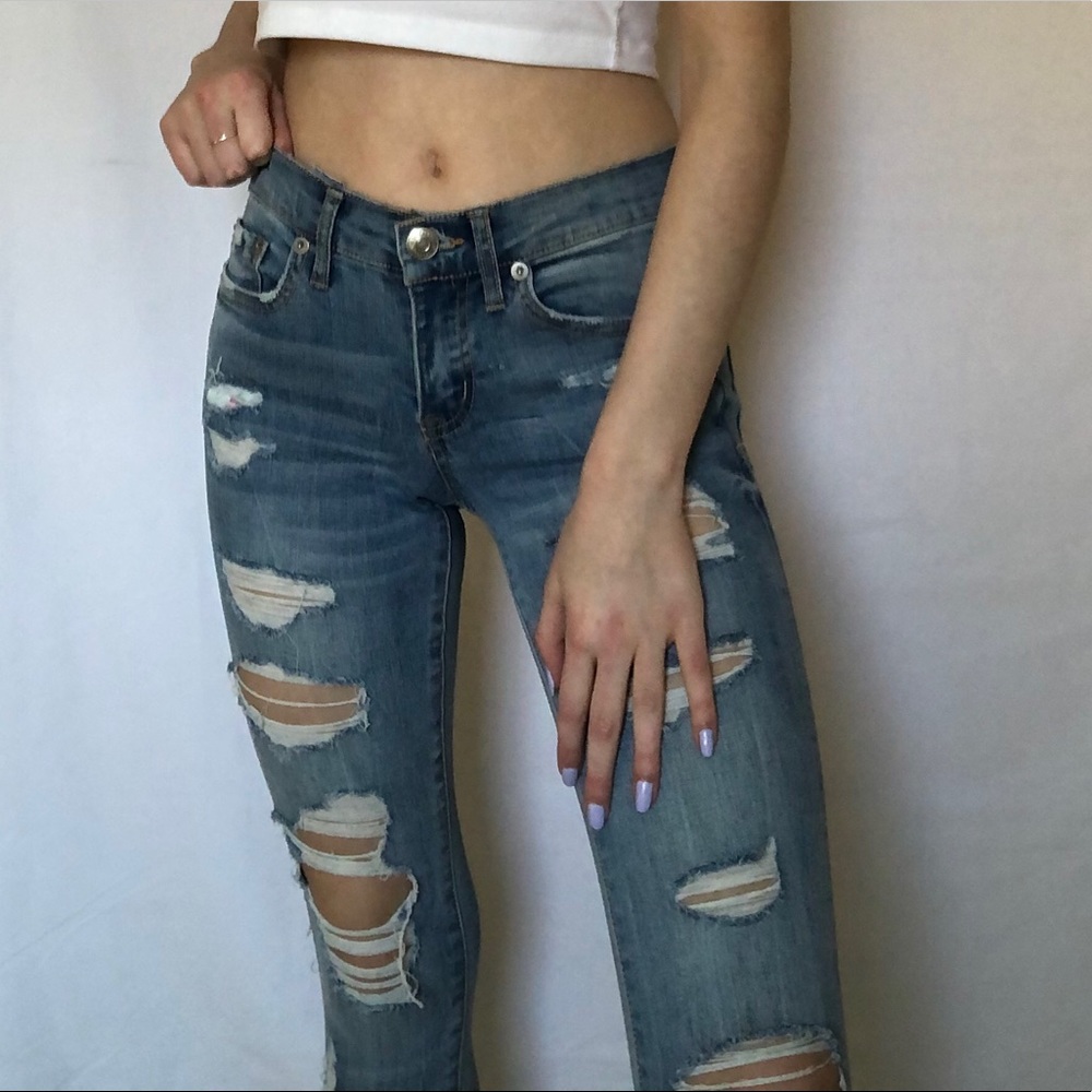 Ripped Skinny Jeans Low Rise Light/Medium Wash